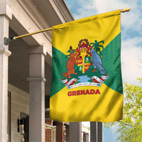 Grenada Coat of Arms Garden Flag with Yellow Green Flag Colors and Tribal Pattern Design - Wonder Print Shop