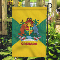 Grenada Coat of Arms Garden Flag with Yellow Green Flag Colors and Tribal Pattern Design - Wonder Print Shop
