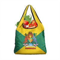 Grenada Coat of Arms Grocery Bag with Yellow Green Flag Colors and Tribal Pattern Design - Wonder Print Shop