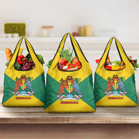 Grenada Coat of Arms Grocery Bag with Yellow Green Flag Colors and Tribal Pattern Design - Wonder Print Shop