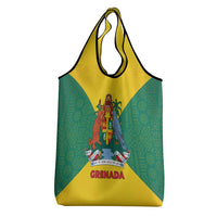 Grenada Coat of Arms Grocery Bag with Yellow Green Flag Colors and Tribal Pattern Design - Wonder Print Shop