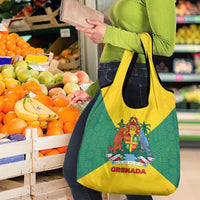 Grenada Coat of Arms Grocery Bag with Yellow Green Flag Colors and Tribal Pattern Design - Wonder Print Shop