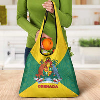 Grenada Coat of Arms Grocery Bag with Yellow Green Flag Colors and Tribal Pattern Design - Wonder Print Shop