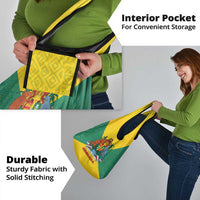 Grenada Coat of Arms Grocery Bag with Yellow Green Flag Colors and Tribal Pattern Design - Wonder Print Shop