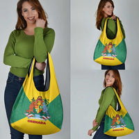 Grenada Coat of Arms Grocery Bag with Yellow Green Flag Colors and Tribal Pattern Design - Wonder Print Shop