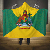 Grenada Coat of Arms Hooded Blanket with Yellow Green Flag Colors and Tribal Pattern Design - Wonder Print Shop