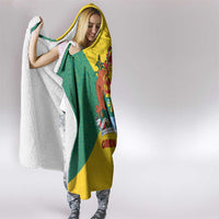 Grenada Coat of Arms Hooded Blanket with Yellow Green Flag Colors and Tribal Pattern Design - Wonder Print Shop