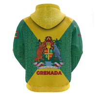 Grenada Coat of Arms Hoodie with Yellow Green Flag Colors and Tribal Pattern Design - Wonder Print Shop