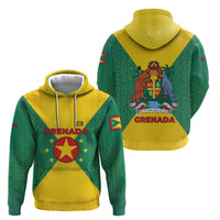Grenada Coat of Arms Hoodie with Yellow Green Flag Colors and Tribal Pattern Design - Wonder Print Shop