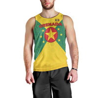 Grenada Coat of Arms Men Tank Top with Yellow Green Flag Colors and Tribal Pattern Design - Wonder Print Shop