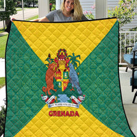 Grenada Coat of Arms Quilt with Yellow Green Flag Colors and Tribal Pattern Design - Wonder Print Shop