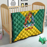 Grenada Coat of Arms Quilt with Yellow Green Flag Colors and Tribal Pattern Design - Wonder Print Shop