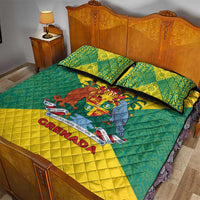 Grenada Coat of Arms Quilt Bed Set with Yellow Green Flag Colors and Tribal Pattern Design - Wonder Print Shop
