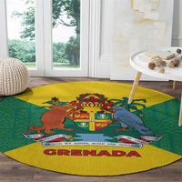 Grenada Coat of Arms Round Carpet with Yellow Green Flag Colors and Tribal Pattern Design - Wonder Print Shop