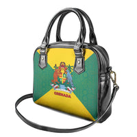 Grenada Coat of Arms Shoulder Handbag with Yellow Green Flag Colors and Tribal Pattern Design - Wonder Print Shop