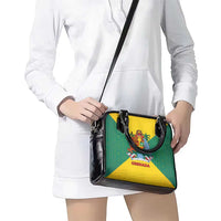 Grenada Coat of Arms Shoulder Handbag with Yellow Green Flag Colors and Tribal Pattern Design - Wonder Print Shop