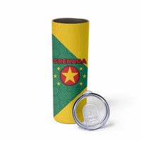 Grenada Coat of Arms Skinny Tumbler with Yellow Green Flag Colors and Tribal Pattern Design - Wonder Print Shop
