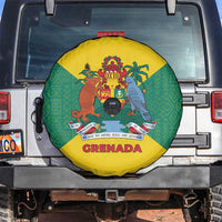 Grenada Coat of Arms Spare Tire Cover with Yellow Green Flag Colors and Tribal Pattern Design - Wonder Print Shop