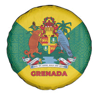 Grenada Coat of Arms Spare Tire Cover with Yellow Green Flag Colors and Tribal Pattern Design - Wonder Print Shop