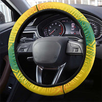 Grenada Coat of Arms Steering Wheel Cover with Yellow Green Flag Colors and Tribal Pattern Design - Wonder Print Shop