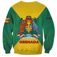Grenada Coat of Arms Sweatshirt with Yellow Green Flag Colors and Tribal Pattern Design - Wonder Print Shop