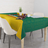 Grenada Coat of Arms Tablecloth with Yellow Green Flag Colors and Tribal Pattern Design - Wonder Print Shop