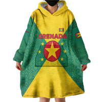 Grenada Coat of Arms Wearable Blanket Hoodie with Yellow Green Flag Colors and Tribal Pattern Design - Wonder Print Shop