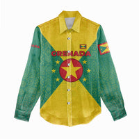 Grenada Coat of Arms Women Casual Shirt with Yellow Green Flag Colors and Tribal Pattern Design - Wonder Print Shop