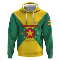 Grenada Coat of Arms Zip Hoodie with Yellow Green Flag Colors and Tribal Pattern Design - Wonder Print Shop
