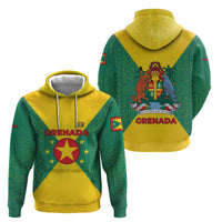 Grenada Coat of Arms Zip Hoodie with Yellow Green Flag Colors and Tribal Pattern Design - Wonder Print Shop