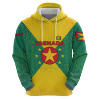 Grenada Coat of Arms Zip Hoodie with Yellow Green Flag Colors and Tribal Pattern Design - Wonder Print Shop