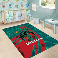 Grenada Sea Turtle Area Rug with Red Wave Stripes and Ocean Water Background - Wonder Print Shop