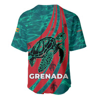Grenada Sea Turtle Baseball Jersey with Red Wave Stripes and Ocean Water Background - Wonder Print Shop