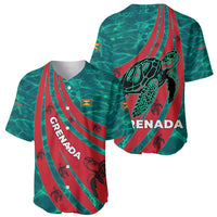 Grenada Sea Turtle Baseball Jersey with Red Wave Stripes and Ocean Water Background - Wonder Print Shop