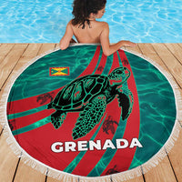 Grenada Sea Turtle Beach Blanket with Red Wave Stripes and Ocean Water Background - Wonder Print Shop