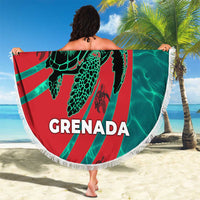 Grenada Sea Turtle Beach Blanket with Red Wave Stripes and Ocean Water Background - Wonder Print Shop
