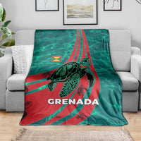 Grenada Sea Turtle Blanket with Red Wave Stripes and Ocean Water Background - Wonder Print Shop
