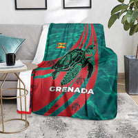 Grenada Sea Turtle Blanket with Red Wave Stripes and Ocean Water Background - Wonder Print Shop