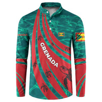 Grenada Sea Turtle Button Sweatshirt with Red Wave Stripes and Ocean Water Background - Wonder Print Shop