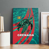 Grenada Sea Turtle Canvas Wall Art with Red Wave Stripes and Ocean Water Background - Wonder Print Shop