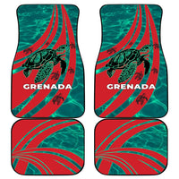 Grenada Sea Turtle Car Mats with Red Wave Stripes and Ocean Water Background - Wonder Print Shop
