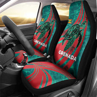 Grenada Sea Turtle Car Seat Cover with Red Wave Stripes and Ocean Water Background - Wonder Print Shop