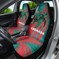 Grenada Sea Turtle Car Seat Cover with Red Wave Stripes and Ocean Water Background - Wonder Print Shop