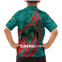 Grenada Sea Turtle Family Matching Mermaid Dress and Hawaiian Shirt with Red Wave Stripes and Ocean Water Background - Wonder Print Shop