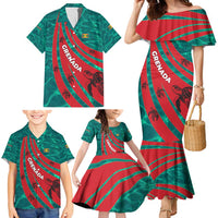 Grenada Sea Turtle Family Matching Mermaid Dress and Hawaiian Shirt with Red Wave Stripes and Ocean Water Background - Wonder Print Shop