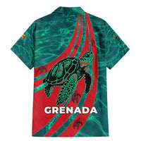 Grenada Sea Turtle Family Matching Mermaid Dress and Hawaiian Shirt with Red Wave Stripes and Ocean Water Background - Wonder Print Shop