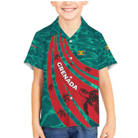 Grenada Sea Turtle Family Matching Mermaid Dress and Hawaiian Shirt with Red Wave Stripes and Ocean Water Background - Wonder Print Shop