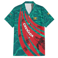 Grenada Sea Turtle Family Matching Off Shoulder Maxi Dress and Hawaiian Shirt with Red Wave Stripes and Ocean Water Background - Wonder Print Shop