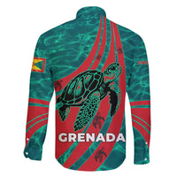 Grenada Sea Turtle Family Matching Puletasi and Hawaiian Shirt with Red Wave Stripes and Ocean Water Background - Wonder Print Shop