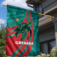 Grenada Sea Turtle Garden Flag with Red Wave Stripes and Ocean Water Background - Wonder Print Shop